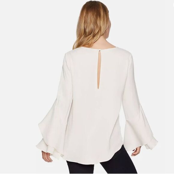 Bardot Nordstrom Pink Champagne Ruffle Top with Long Bell Sleeves- Size Large 10 - Picture 4 of 8